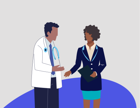 Illustration of a doctor talking with a professional woman
